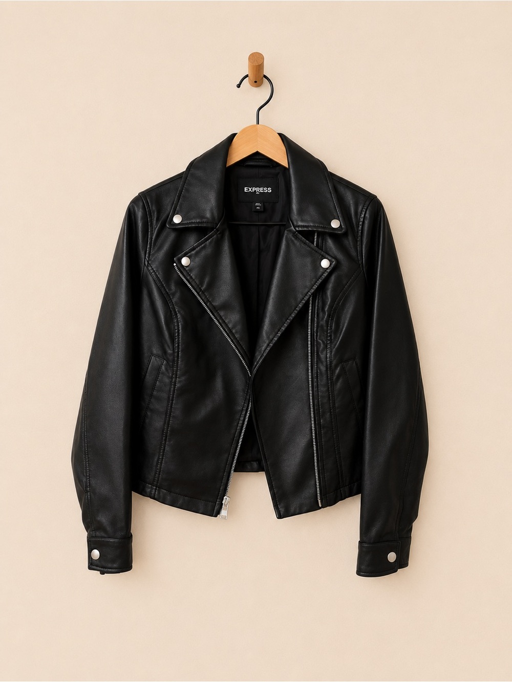 Express Black Faux Leather Moto Jacket with Silver Hardware